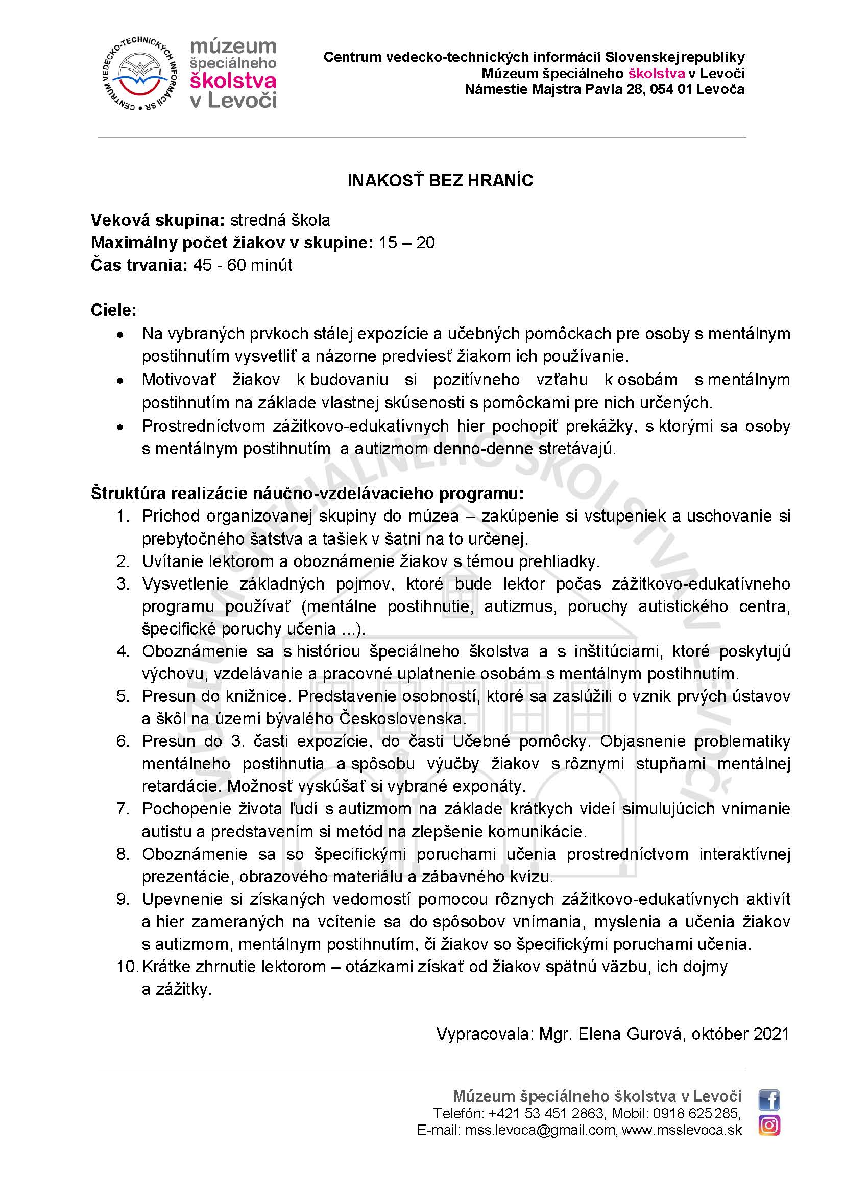 Metodický list pre stredné školy k programu Inakosť bez hraníc.